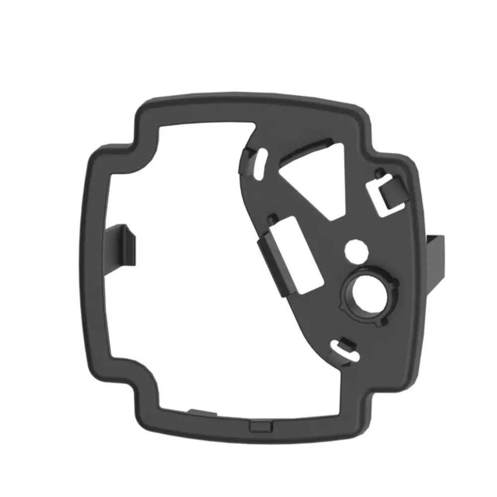 Halterung in schwarzem Kunststoff für den Alpha-reader von Brötje, mit Aussparungen und Befestigungselementen.