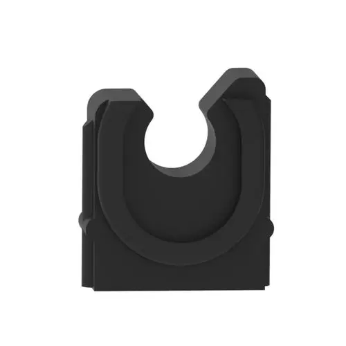 Schwarzer Kunststoffstecker mit halbkreisförmiger Aussparung, hergestellt von Brötje, zur Öffnung oder Befestigung geeignet.