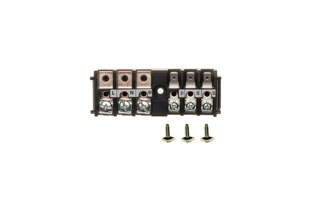 Klemmenblock von Brötje mit Anschlüssen für L, N, S1, S2 und S3. Befestigungsschrauben liegen bei. Geeignet für elektrische Verbindungen.
