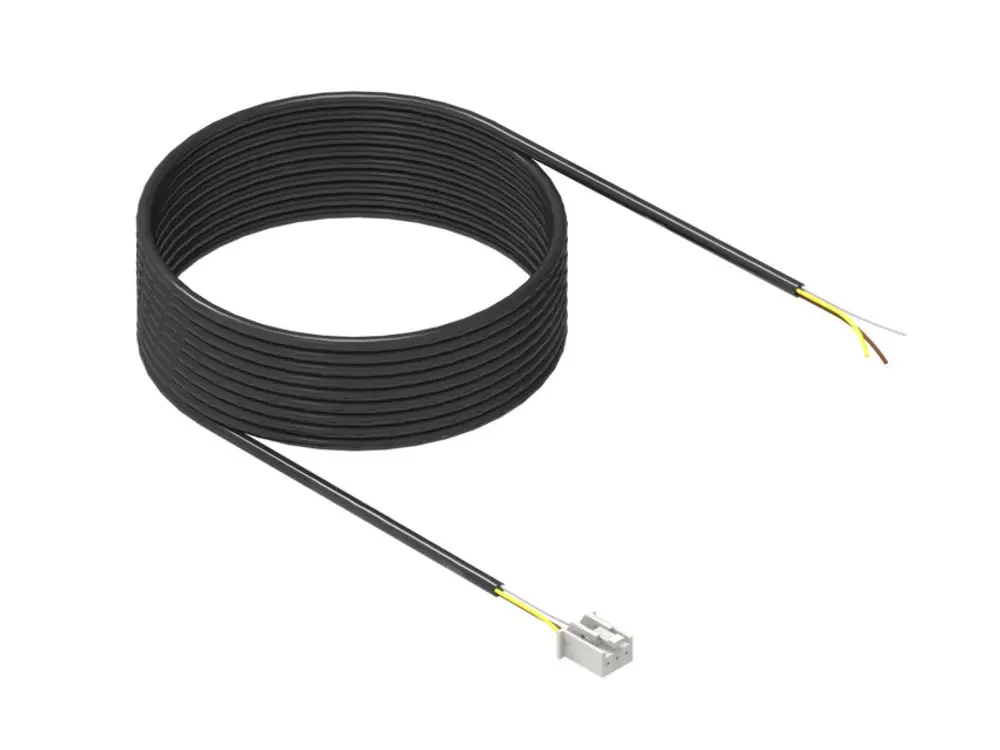 Schwarzes Kabel in spiraliger Anordnung mit mehreren Leitungen, darunter eine Verbindungseinheit, vorgestellt von Brötje.