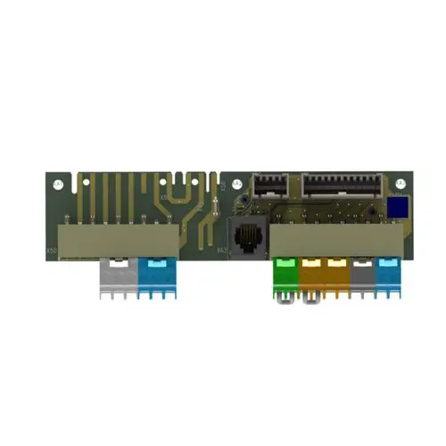 Anschlussplatine mit verschiedenen Anschlüssen und Leiterbahnführung, hergestellt von Brötje, zur Integration in Heizsysteme oder elektronische Geräte.