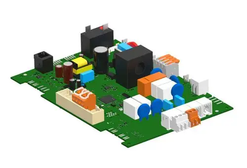 Leiterplatte mit verschiedenen elektrischen Komponenten, hergestellt von Brötje, zur Verwendung in Heizsystemen oder ähnlichen Anwendungen.