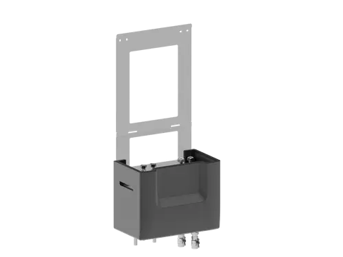 Zubehörsatz zur Montage eines Wasserspeichers, bestehend aus einem schwarzen Gehäuse mit einer Halterung aus Metall. Produkt von Brötje.