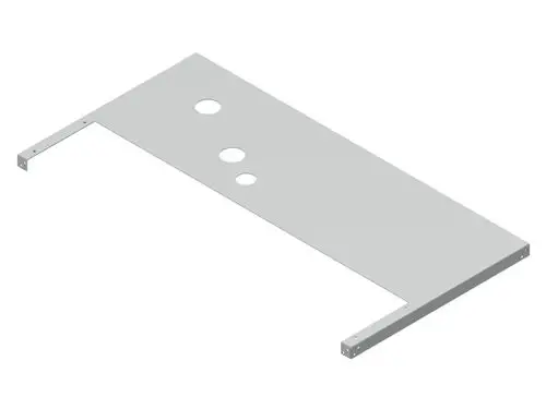 Mittelblech von Brötje, rechteckige Metallplatte mit drei runden Ausschnitten und zwei montierbaren Seiten.