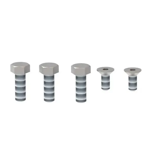 Schraubensatz bestehend aus verschiedenen Schrauben, möglicherweise für die Montage von Brötje-Brennerrohren, angeordnet in grauem und metallischem Design.