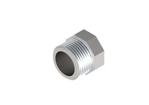Silberner Stecker mit Außengewinde und hexagonalem Kopf, passend für Rohrverbindungen, hergestellt von Brötje.