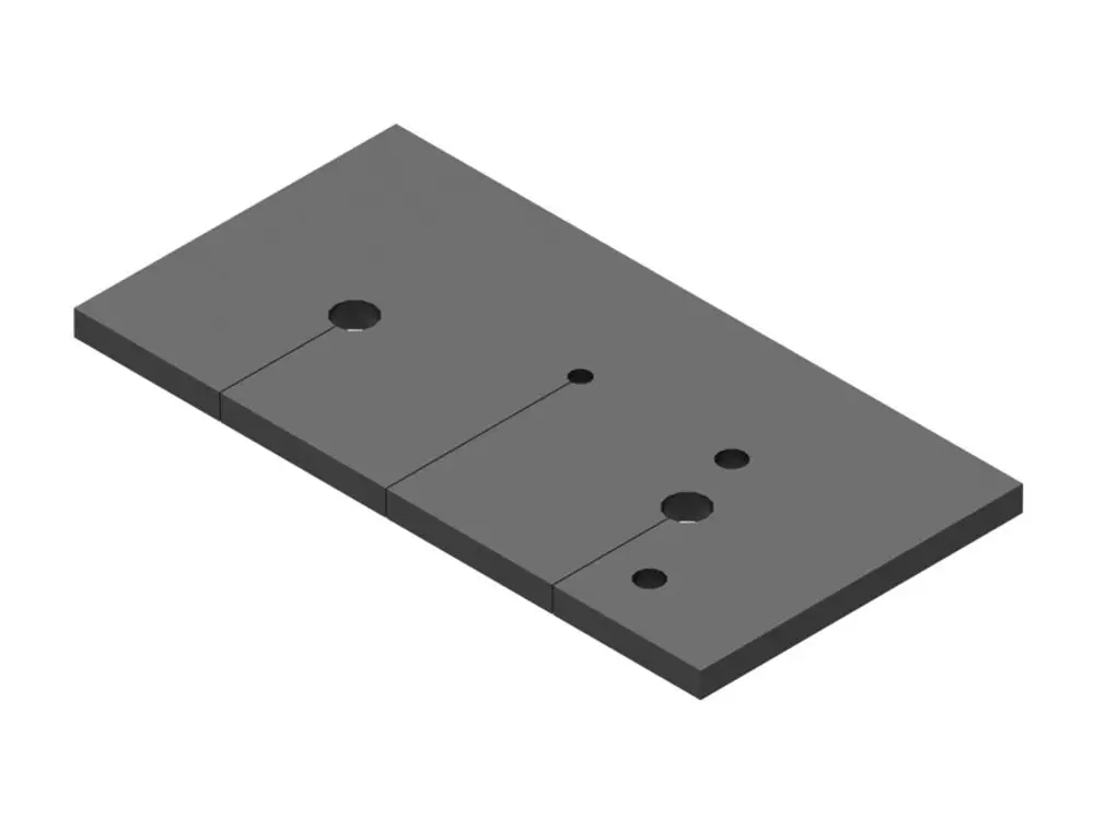 Graues Flachteil mit mehreren Löchern und Schlitz, geeignet für hydraulische Anwendungen, hergestellt von Brötje.