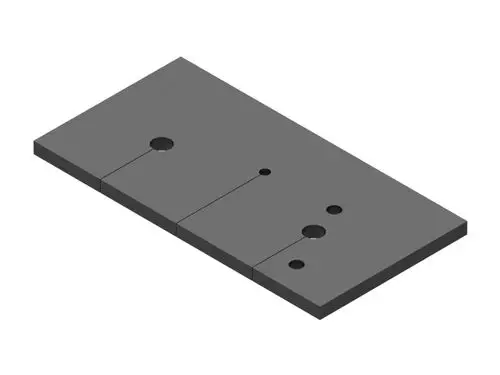 Graues Flachteil mit mehreren Löchern und Schlitz, geeignet für hydraulische Anwendungen, hergestellt von Brötje.