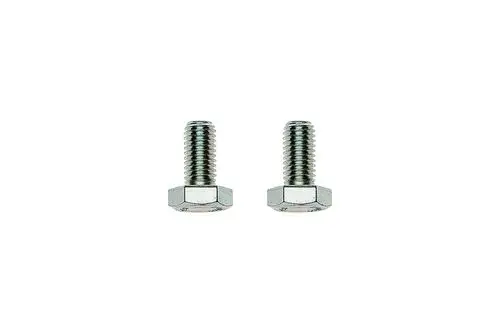 Zwei verzinkte Schrauben mit sechseckigem Kopf, vorbereitet für Montage, im Vordergrund vor hellem Hintergrund. Produkt von Brötje.