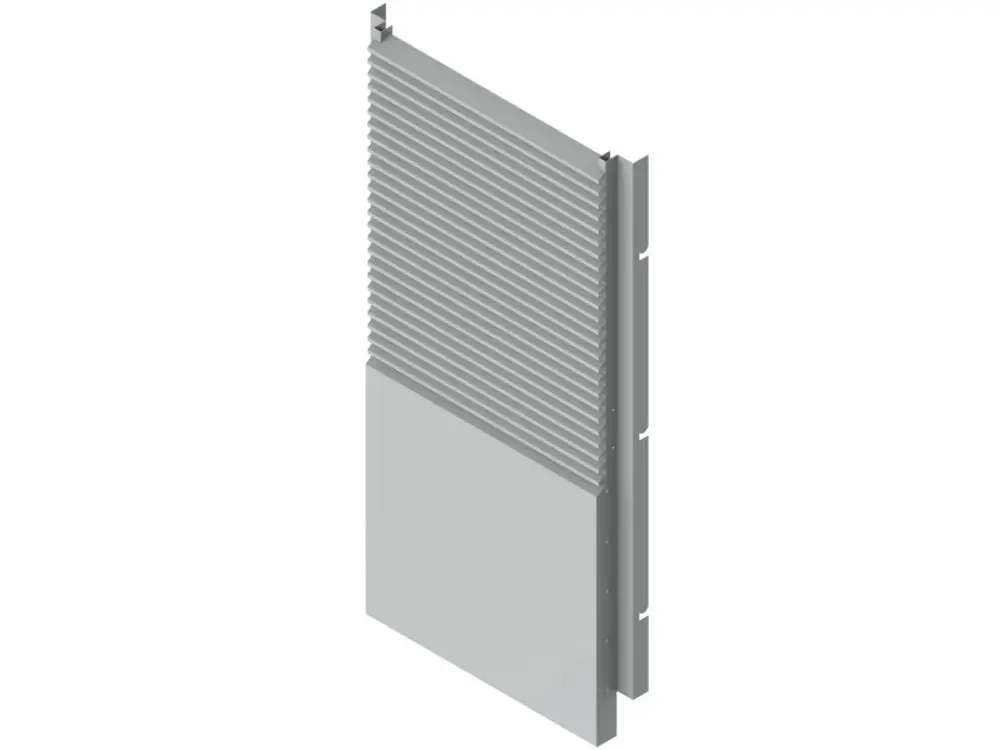 Verkleidung für Luft Ein- und Auslass, designed von Brötje, mit horizontalen Lamellen oben und einem flachen Bereich unten.