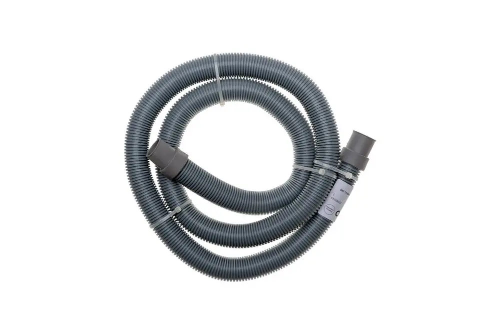 Grauer, flexibler Abflussschlauch mit Verdrehungen und Anschlüssen, geeignet für Anwendungen in der Haustechnik, produziert von Brötje.