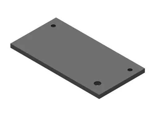 Graue flache Platte mit zwei kreisförmigen Aussparungen, eventuell für die Isolierung eines hydraulischen Moduls. Hersteller Brötje.