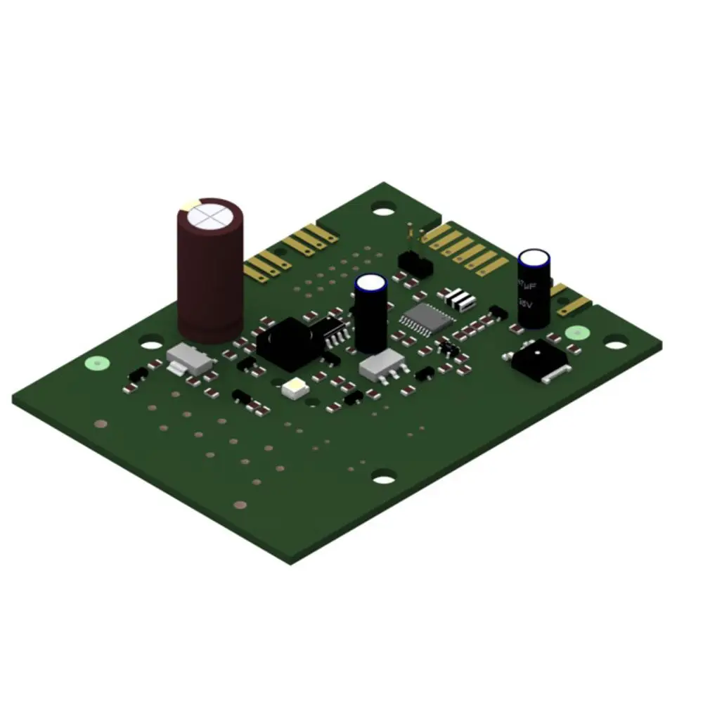 Platine mit elektronischen Komponenten, darunter Kondensatoren und integrierte Schaltungen, zur Verwendung in Brötje-Anwendungen.