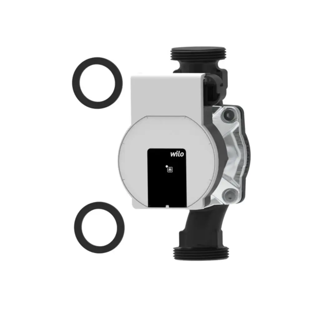 Pumpe von Brötje mit zwei O-Ringen, seitlich angebrachter Anschluss und kompaktem Design, geeignet für Heizungsanwendungen.