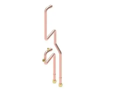 Heizkreis-Set aus Kupferrohren mit zickzackförmigem Design, ausgestattet mit Anschlussstellen. Produkt von Brötje.