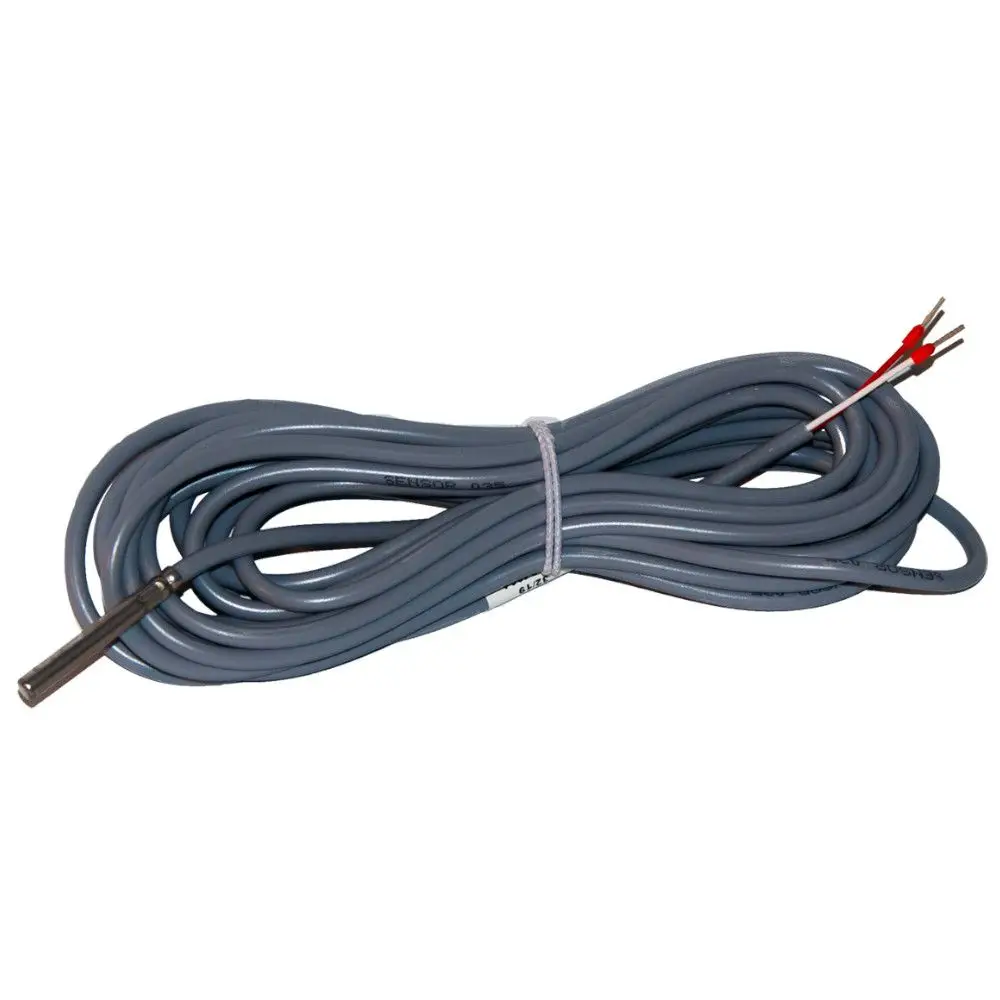 Temperaturfühler mit grauem Kabel und Anschlussdrähten, hergestellt von Novelan, zur Verwendung in Regelungssystemen.