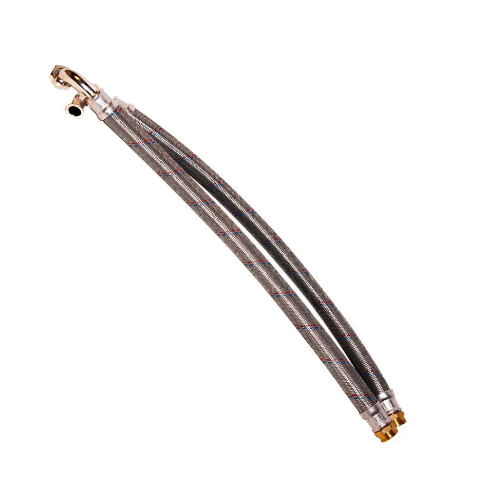 Flexibler Hydraulikschlauch mit Metallummantelung und zwei Anschlussstücken, hergestellt von Novelan. Geeignet für verschiedene Anwendungen im Hydraulikbereich.