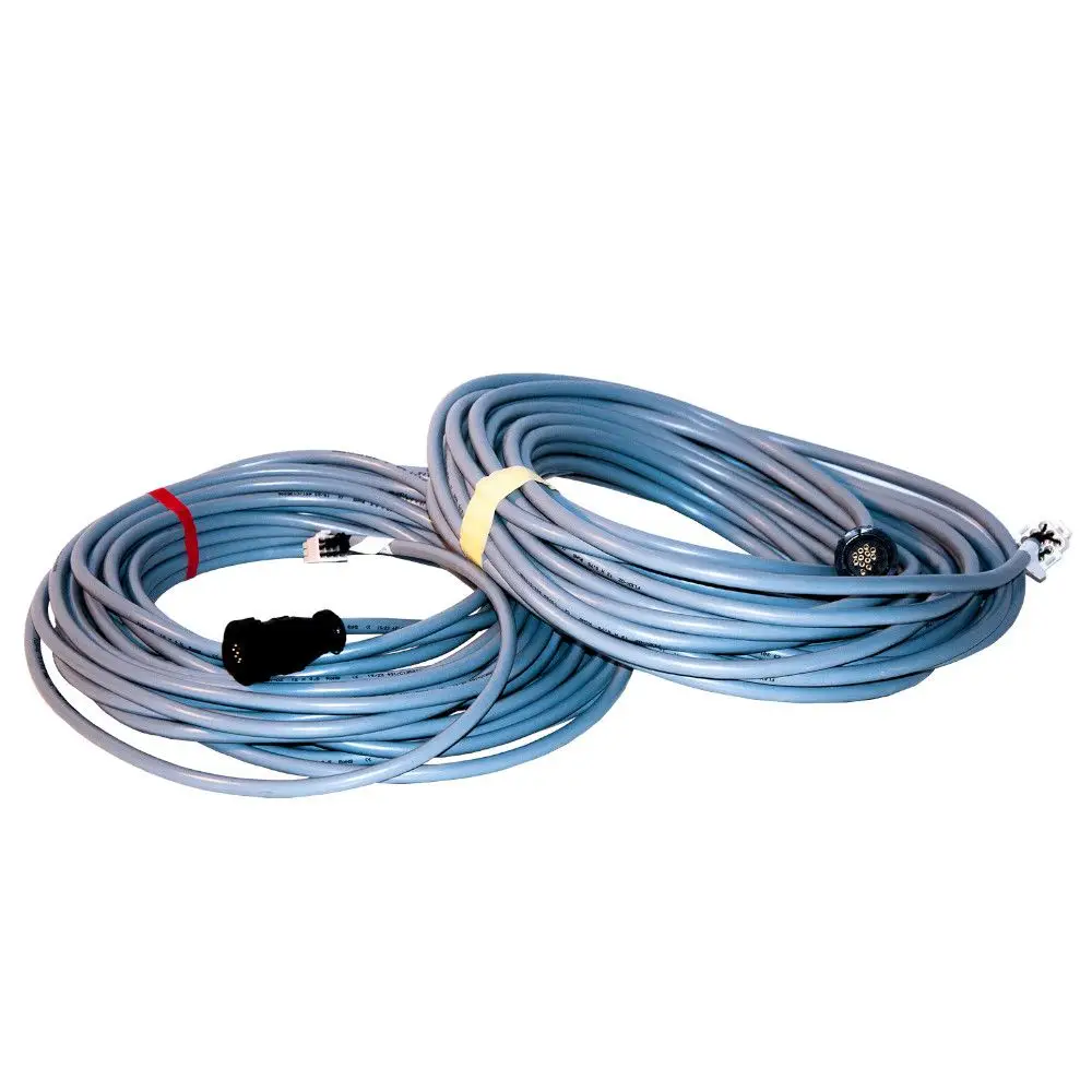 Zwei graue Kabel mit Steckverbindern, einer mit schwarzem Stecker, der andere mit mehreren farbigen Markierungen. Zum Zubehör von Novelan-Regelsystemen.