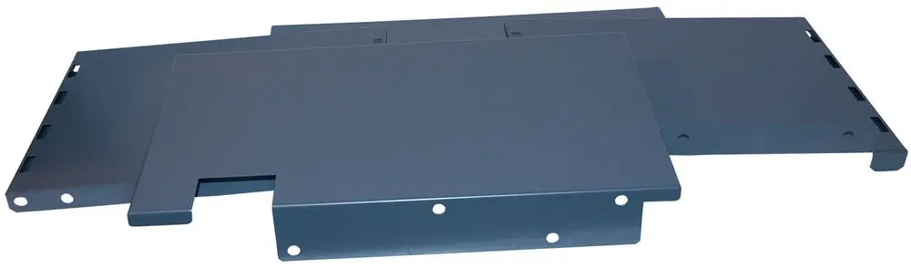 Graue Montageplatten in verschiedenen Größen und Formen, geeignet für den Einsatz mit Zubehör von Novelan. Klar strukturiert für eine einfache Montage.