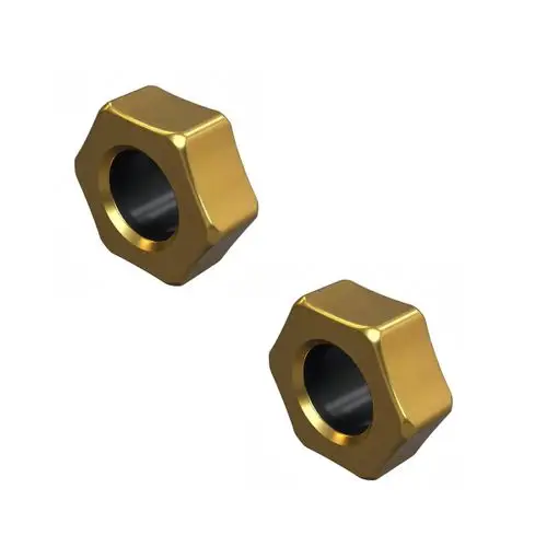 Zwei goldene Viessmann Blindkappen DN32 für Split Q/QV/QT (Art.-Nr. 7315798) auf weißem Hintergrund.