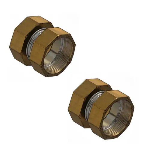 Produktbild: Viessmann Verbinder mit Wärmedämmung für Split R, 7315807. Zwei goldene Verbinder auf weißem Hintergrund.