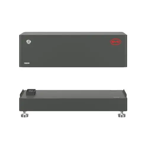 Graue BYD-Batteriebox mit zwei Einheiten, einer oberen und einer unteren, jeweils mit minimalistischer Gestaltung und funktionalen Elementen.