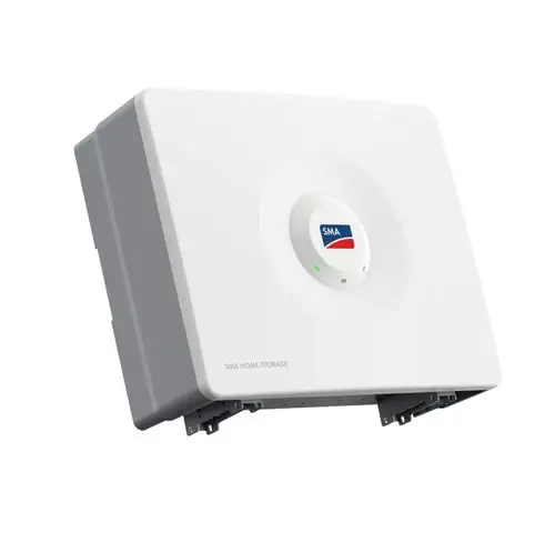 Weiße Wandbatterie von SMA mit runder Frontplatte und LED-Anzeigen. Design für die Wandmontage, keine sichtbaren technischen Details oder Maße.