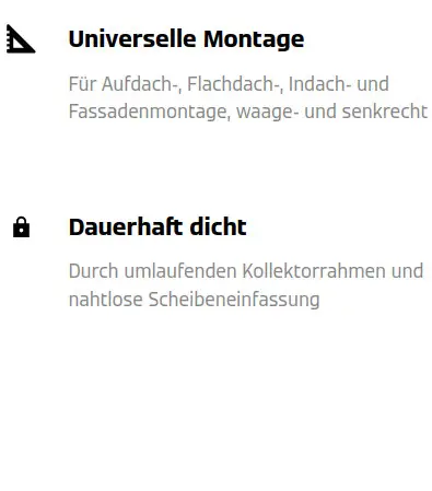 Informationen zu universeller Montage und dauerhafter Dichtigkeit.