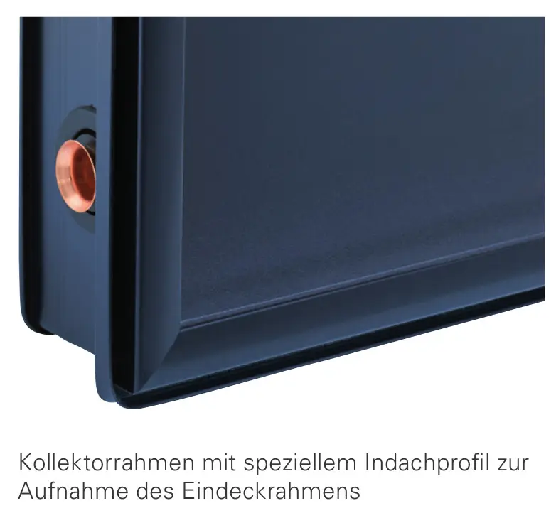 Nahaufnahme des Viessmann Vitosol 200-FM Kollektorrahmens mit speziellem Indachprofil.