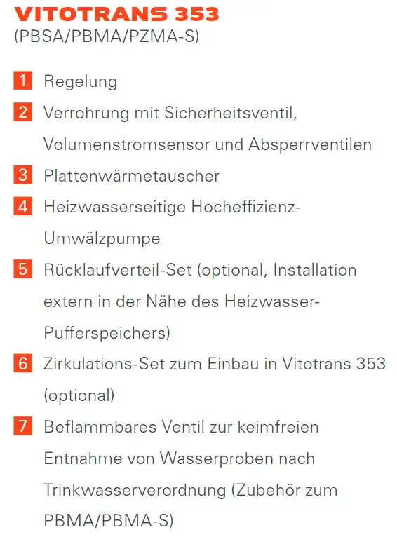Liste von Viessmann Vitotrans 353 Produktmerkmalen.