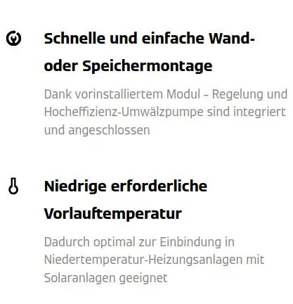 Schnelle Wand- oder Speichermontage. Niedrige Vorlauftemperatur.
