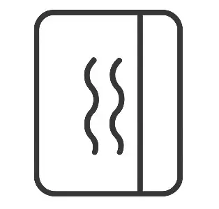 Symbol für Fußbodenheizung mit zwei Wellenlinien im Inneren eines Rechtecks.
