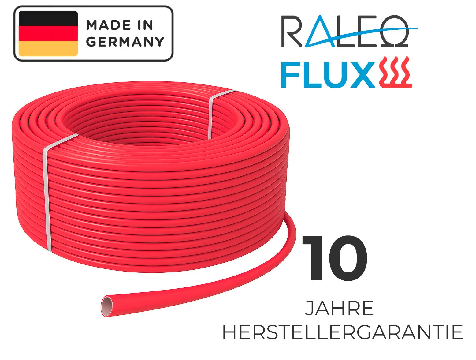 Rote PE-RT-Alu-Mehrschicht-Verbundrohr-Rolle 16x2,0mm für Fußbodenheizung, "Made in Germany", 10 Jahre Herstellergarantie.