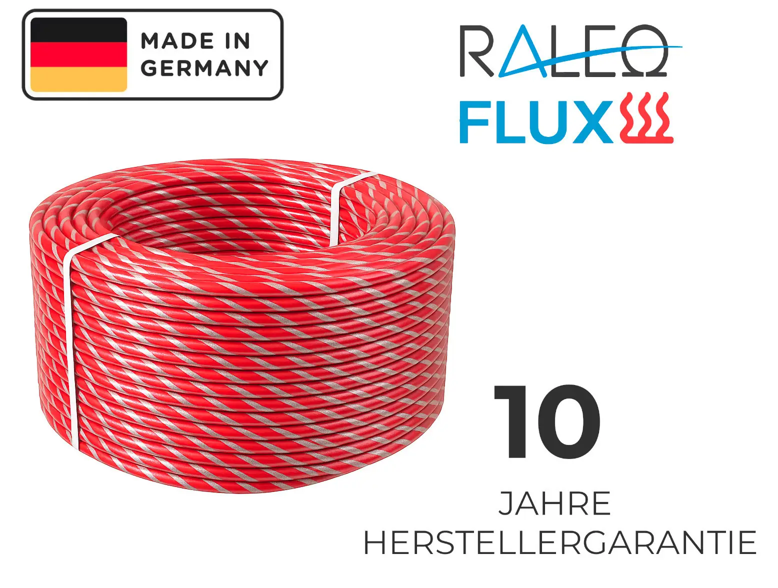 Rotes PE-RT Klettrohr 15 x 1,5 mm für Fußbodenheizung, 300 m Rolle, 10 Jahre Herstellergarantie, Made in Germany.