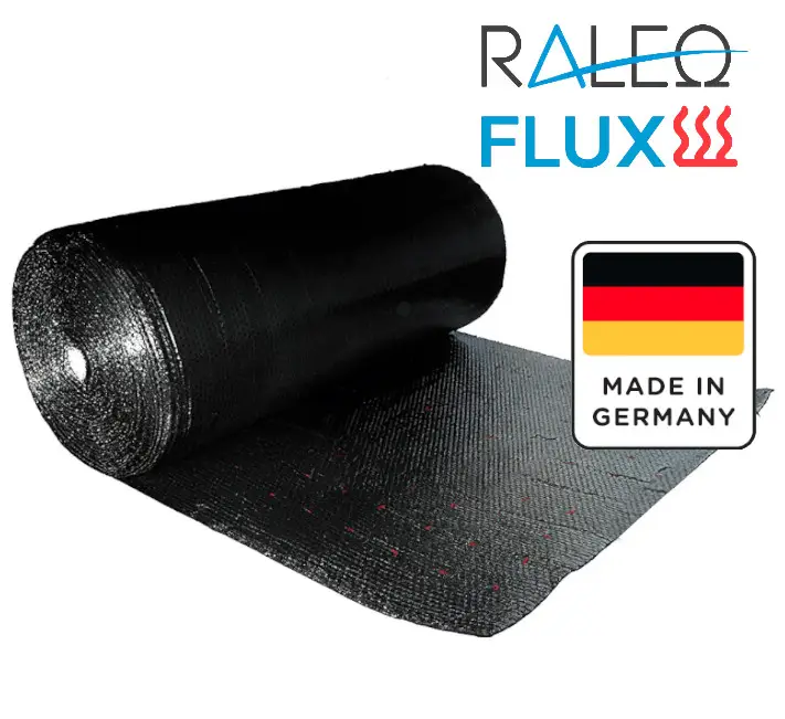 Produktbild: Dämmfolie 1,25 x 60 m, 75 m² Rolle von Raleo Flux, mit Rasteraufdruck für Tacker- und Klemmschienenverlegung, Made in Germany. MC10000033.
