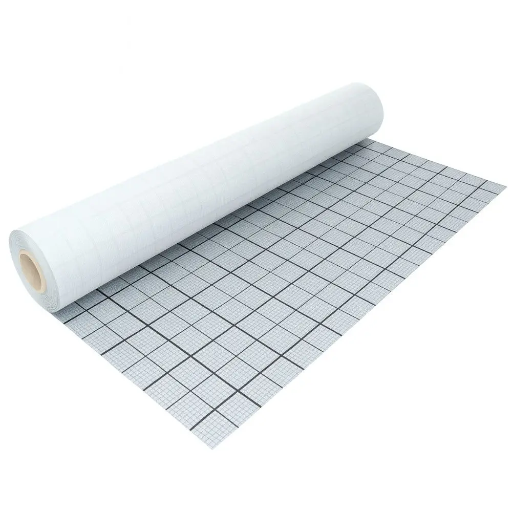 Eine Rolle Rasterfolie, 0,15 mm dick, 103 m² Fläche, mit Verlegeraster.