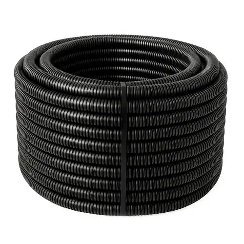 Ein 50-Meter-Schlitz-PE-Fugenschutzrohr aus Polyethylen auf einer Rolle.