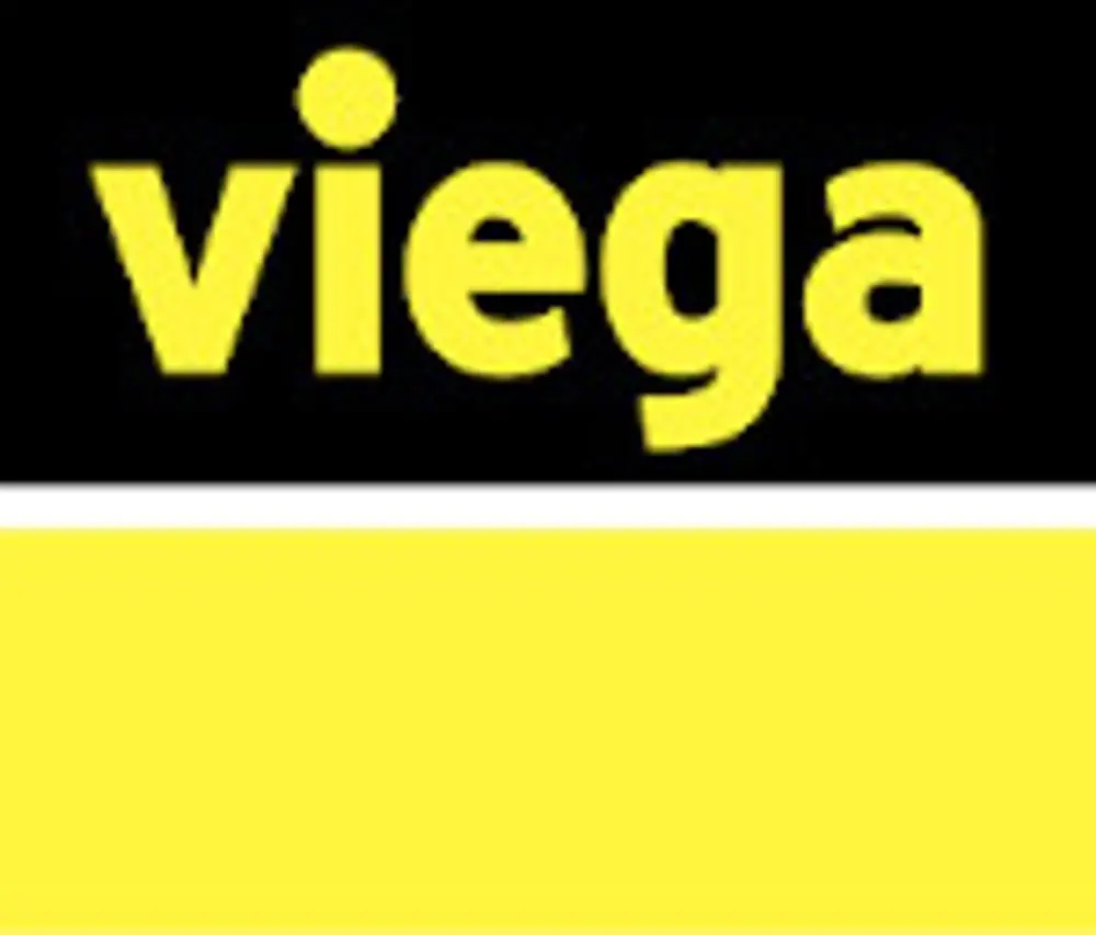 Das Viega-Logo in Gelb auf einem schwarzen Rechteck über einem gelben Rechteck.
