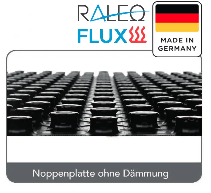Noppenplatte ohne Dämmung von RALEQ FLUX, hergestellt in Deutschland.