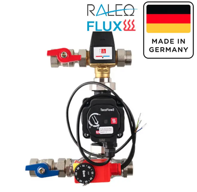 Produktbild eines Festwertregelsets 1 inkl. Kugelhähne von Raleo Flux. Einteilige Regelstation MC10000203 für maximale Leistung. Hergestellt in Deutschland.