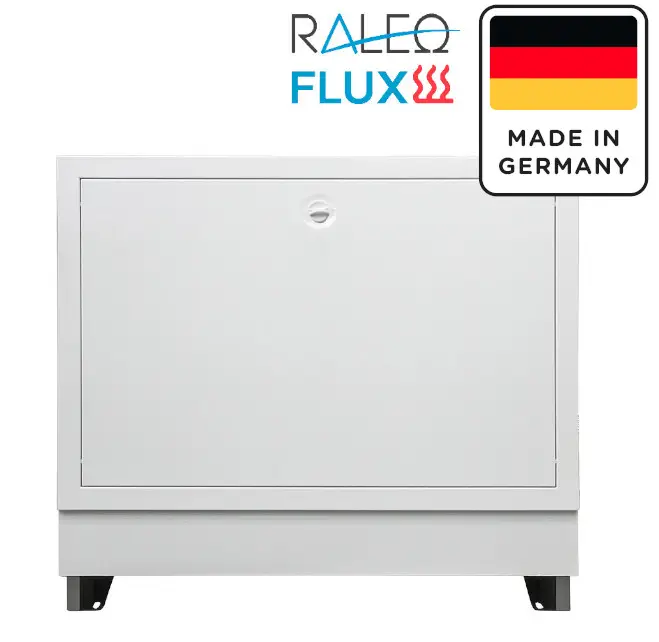 Weißer Verteilerschrank UPH 60, Unterputz mit Hutschiene, Marke Raleq Flux, Hergestellt in Deutschland.