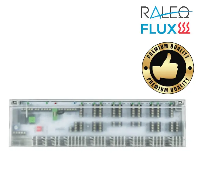 Produktbild einer Klemmleiste Standard 24 V / 230 V 6-Zonen, zur Verdrahtung von Temperaturreglern und elektrothermischen Stellantrieben, MC10000255.