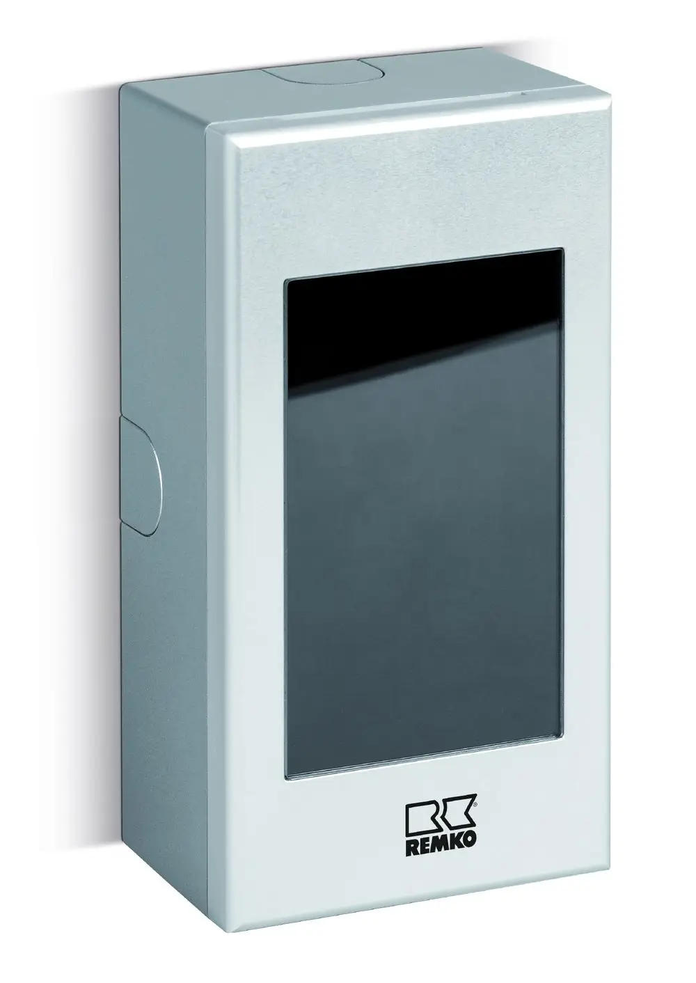 Nahaufnahme eines Remko RK Smart-Control Touch SC-1 ML in Silber mit schwarzem Display. Das Gerät ist an einer Wand montiert und zeigt das Remko-Logo.