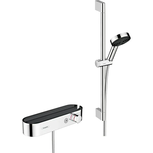 hansgrohe Pulsify Select S Brausesystem 105 3jet Relaxation mit ShowerTablet 400, Brausestange 65 cm, Handbrausehalterung und Brauseschlauch Chrom