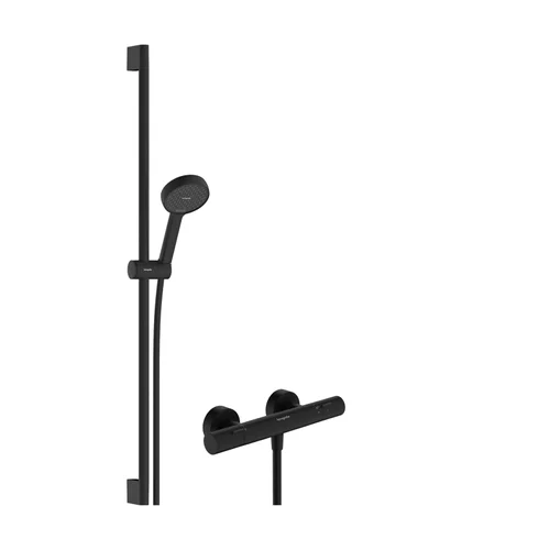 hansgrohe Activera Select S Brausesystem Aufputz 95 2jet EcoSmart mit Ecostat Fine und Brausestange 90 cm Mattschwarz