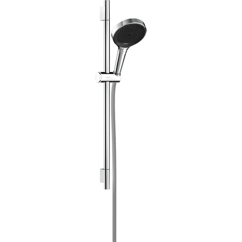 hansgrohe Rainfinity Brauseset 130 3jet mit Brausestange S Puro 65 cm, Push-Handbrausehalterung und Designflex Textilbrauseschlauch 160 cm Chrom
