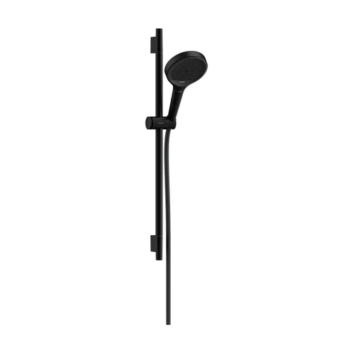 hansgrohe Rainfinity Brauseset 130 3jet mit Brausestange S Puro 65 cm, Push-Handbrausehalterung und Designflex Textilbrauseschlauch 160 cm Mattschwarz