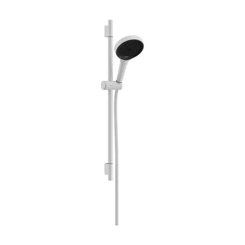 hansgrohe Rainfinity Brauseset 130 3jet EcoSmart mit Brausestange S Puro 65 cm, Push-Handbrausehalterung und Designflex Textilbrauseschlauch 160 cm Mattweiß