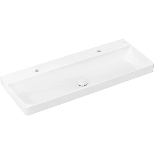 hansgrohe Xelu Q Aufsatzwaschtisch geschliffen 1200/480 mit 2 Hahnlöchern ohne Überlauf, SmartClean Weiß