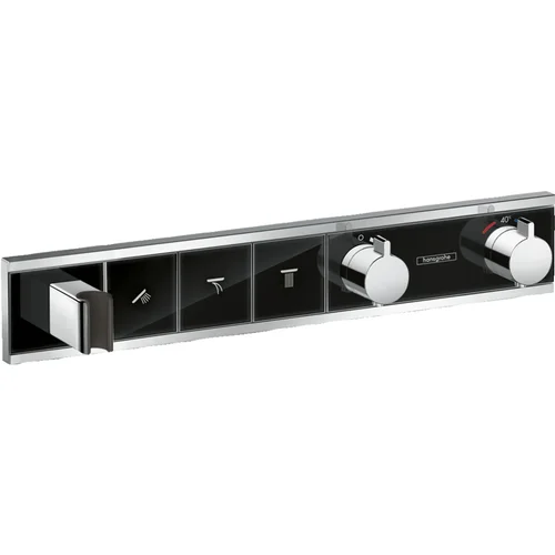 hansgrohe RainSelect Thermostat Unterputz für 3 Verbraucher mit integriertem Brausehalter Schwarz/Chrom